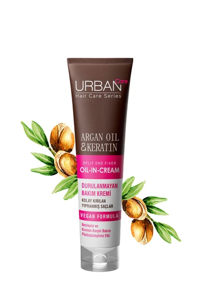Urban Care Argan Oil & Keratin Kolay Kırılan Yıpranmış Saçlara Özel Durulanmayan Bakım Kremi -vegan-150ml - Resim 3