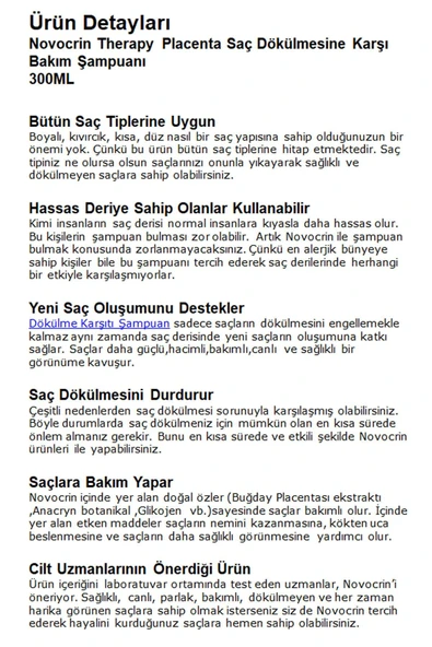 Novocrin Placenta Saç Dökülmesine Karşı Şampuan 300 Ml - Resim 3