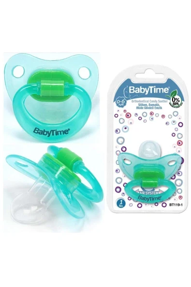 Babytime Silikon Kiraz Uçlu Mat Gövdeli Desenli Emzik 6-18 Ay - Yeşil