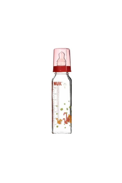 Nuk Silikon Emzikli Cam Biberon 250 ml - Kırmızı