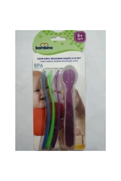 Bambino Uzun Saplı Beslenme Kaşığı 4'lü Set P6105