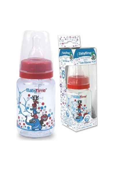 Babytime Silikon Kiraz Uçlu Cam Biberon 150ml - (KIRMIZI-MAVİ)