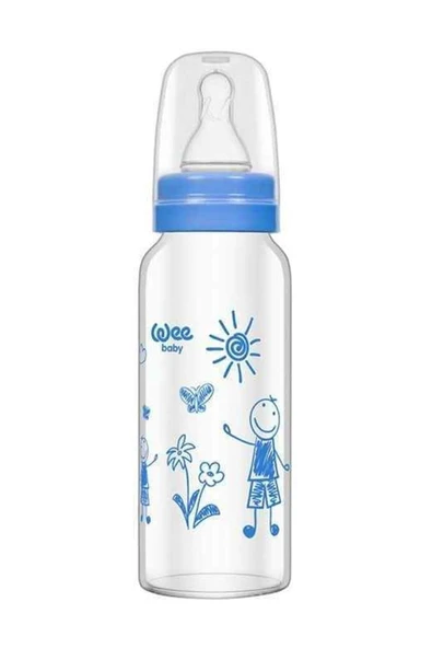 Wee Isıya Dayanıklı Cam Biberon 180 ml No : 771 Askılı Mavi