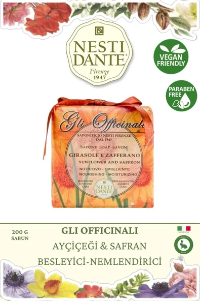 Nesti Dante Sabun Gli Officinali Ayçiçeği ve Safran Vegan Bakım 200 g - Resim 2