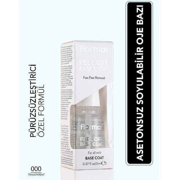 Flormar Asetonsuz Soyulabilen Tırnak Koruyucu Cila - Peel Off Base Coat - 000 - 8690604590483