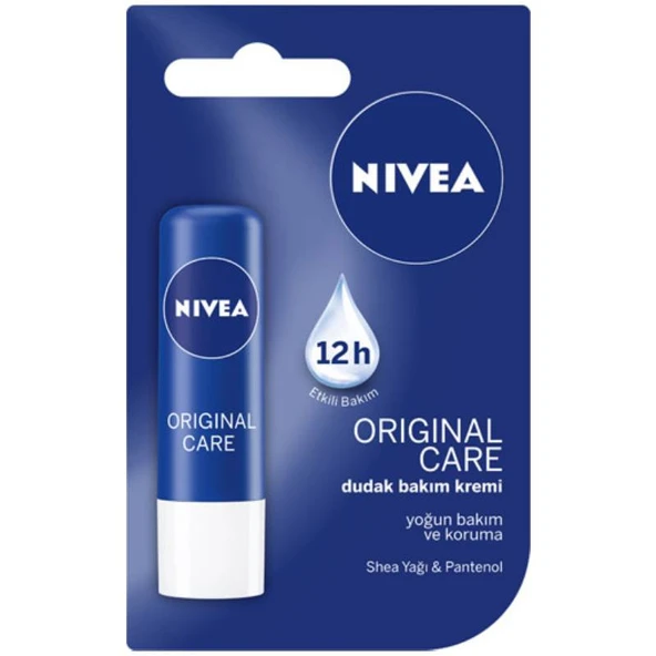 NIVEA Original Care Renksiz Dudak Bakım Kremi, 24 Saat Nemlendirici, Shea Yağı, 4,8gr
