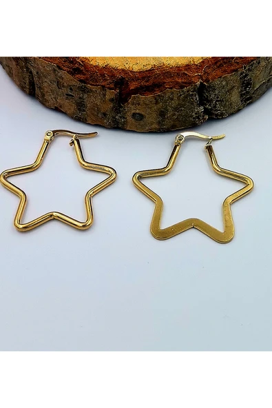 Çelik Gold Renk  Yıldız Figürlü  Küpe Çap 3,5 cm ürün görseli 1