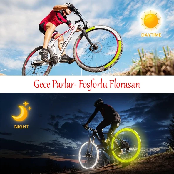 Gece Parlayan Yapışkanlı Reflektörlü 5 cm Fosforlu Reflektif İkaz Bandı 1 Metre Florasan Şerit Bant - 2