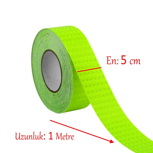 Gece Parlayan Yapışkanlı Reflektörlü 5 cm Fosforlu Reflektif İkaz Bandı 1 Metre Florasan Şerit Bant - 3