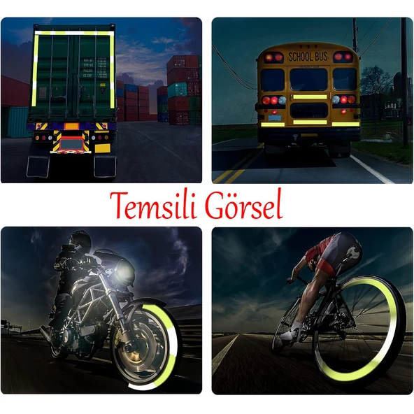 Gece Parlayan Yapışkanlı Reflektörlü 5 cm Fosforlu Reflektif İkaz Bandı 1 Metre Florasan Şerit Bant - 4