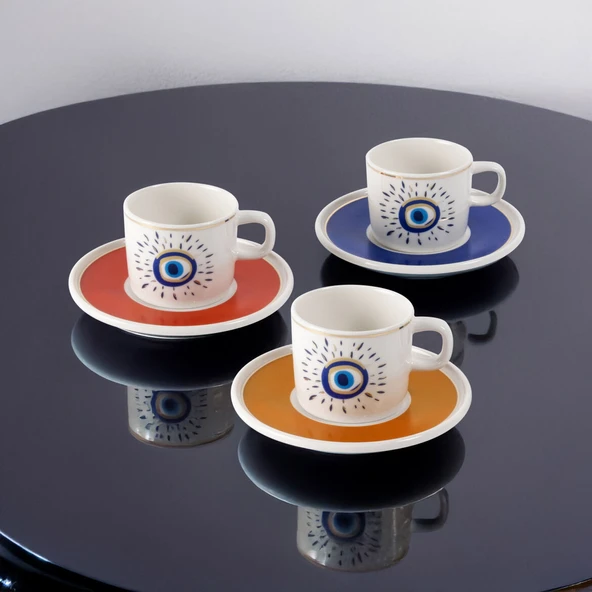 GÜRAL PORSELEN Mental 12 Parça 6 Kişilik Kahve Takımı 6705 Nazar ürün görseli 1