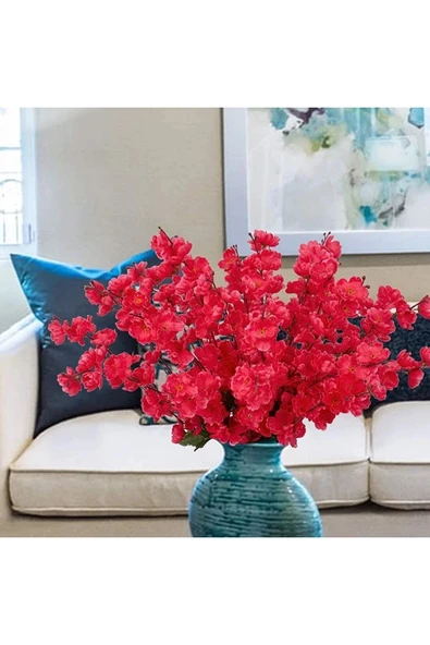 3 ADET KOYU PEMBE  9 DALLI BAHAR DALI SAKSI VAZO DEKOR NİŞAN DÜĞÜN CAM SÜSÜ ürün görseli