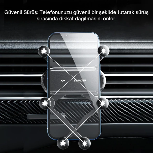 Essager Örümcek Tipi Klipsli Araç İçi Telefon Tutucu, 360 Derece Dönebilen Düşmez Titremez Telefon Tutucu - 4