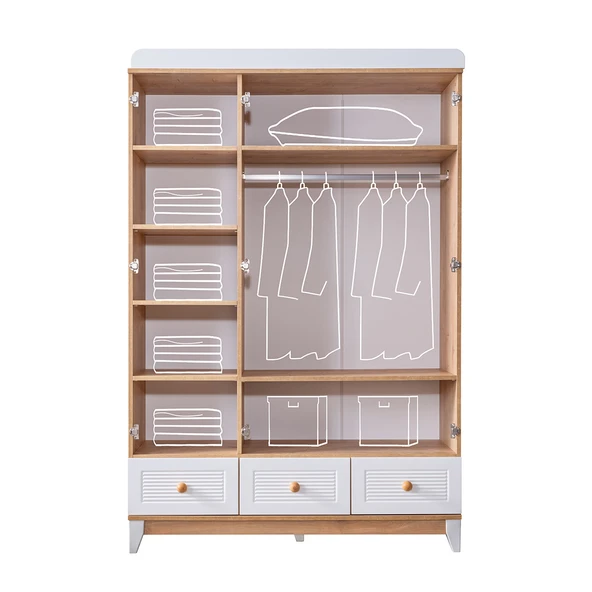 Perla Meşe Çocuk Odası, Ceviz Perla 3 Kapaklı Dolap Şifonyer Perla Karyola - 5