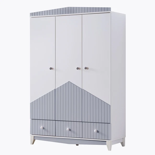 Gardırop, Fethiye 3 Kapaklı Çekmeceli Dolap - Gri - 2