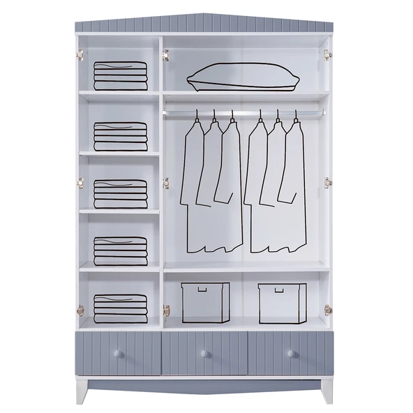 Gardırop, Fethiye 3 Kapaklı Çekmeceli Dolap - Gri - 3