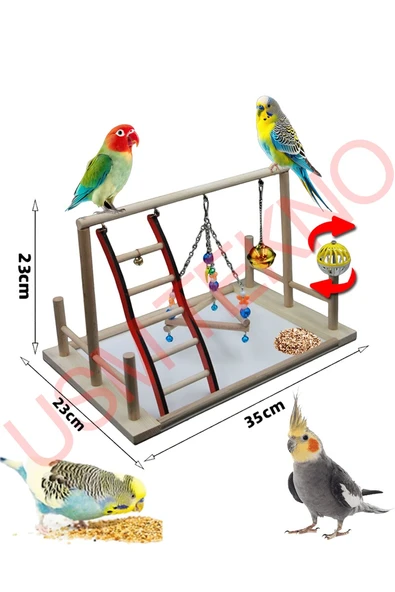 Kuş Oyuncağı Kuş Oyun Parkı Salıncak T Tünek 3 Lü Set Muhabbet Papağan Oyuncağı Kuş Aksesuarları - 7