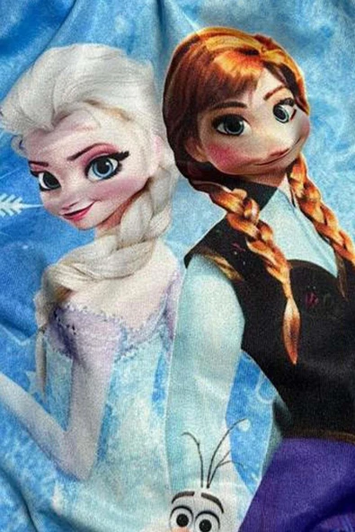 Kız Çocuk Karlar Kraliçesi Baskılı Mavi Mikro Mayo - Resim 3