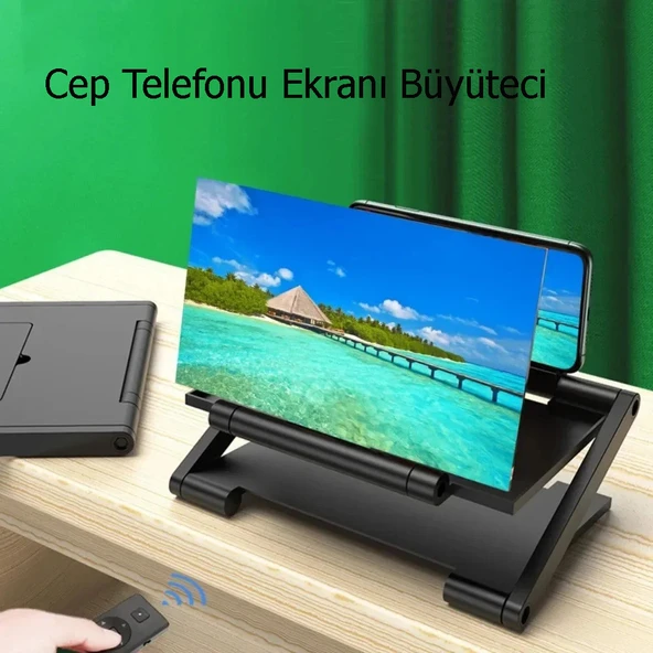 TechTic 8İnç 3D Uzaktan Kumandalı Telefon Ekran Büyüteci Telefon Projeksiyonu Ekran Büyütücü - 3
