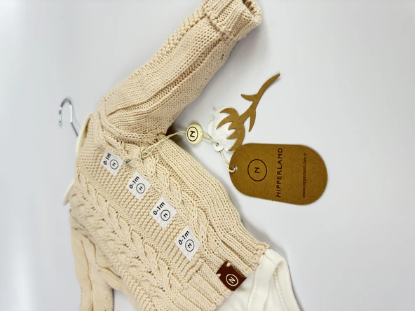 Bebek Takım Bej 3'lü Set: Triko Hırka+Pantolon+İç Body %100 Organik Pamuk - 2