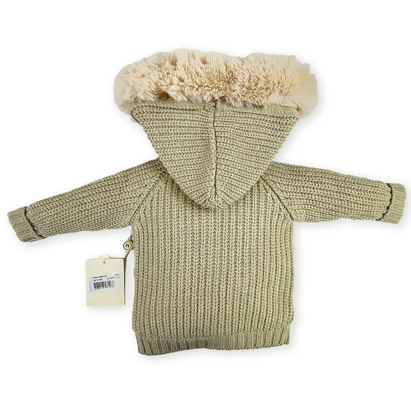 Unısex Kapşonlu Kürklü Astarı Yünlü Premium Bebek Hırka - 4