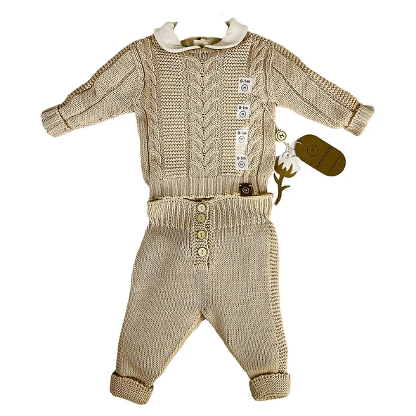 Bebek Takım Gri 3'lü Set: Triko Hırka+Pantolon+İç Body %100 Organik Pamuk