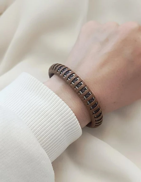 Bileklik Hakiki Deri Örgü Unisex (20.5 cm) Kahverengi Bilezik - 2