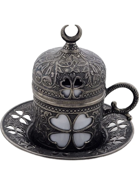 Sena Yonca Desenli Porselenli 4 Parça Kalay Renk Fincan