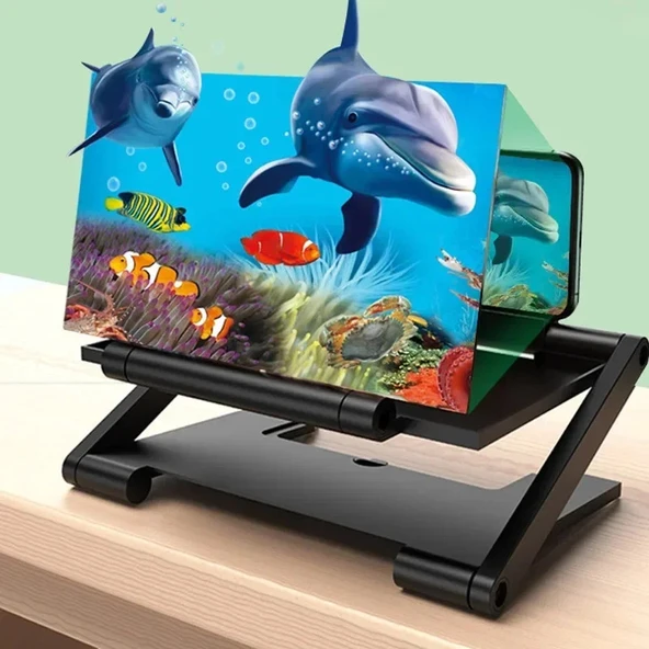 TechTic 8İnç 3D Uzaktan Kumandalı Telefon Ekran Büyüteci Telefon Projeksiyonu Ekran Büyütücü - 5