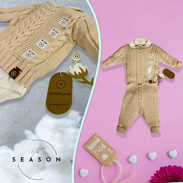 Bebek Takım Gri 3'lü Set: Triko Hırka+Pantolon+İç Body %100 Organik Pamuk - 3