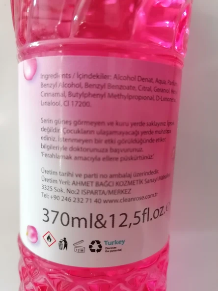 CleanRose Gül Kolonyası 370ml - 7
