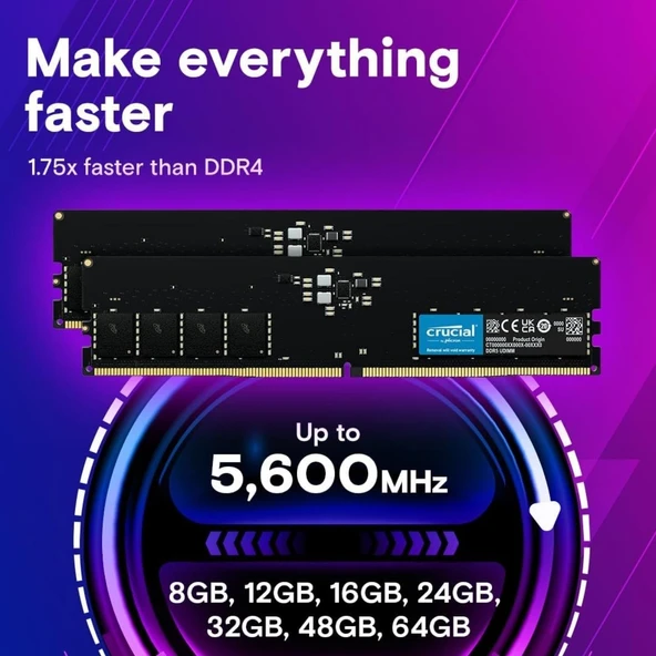 Crucial 16 GB 5600Hz DDR5 CT16G56C46U5 Pc Ram - 4