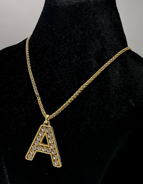 Zirkon Taşlı "A" Harfli Renkli Kolye