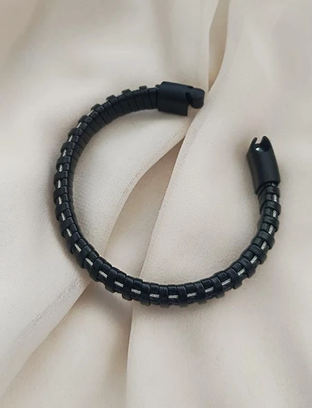 Bileklik Hakiki Deri Örgü Unisex (20.5 cm) Boncuklu Bilezik - 3