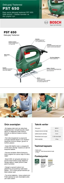 Bosch Dekupaj Testere Makinası Pst 650 Dekupaj+ 10 Parça Metal Ahşap Karışık Testere Bıçağı - 2