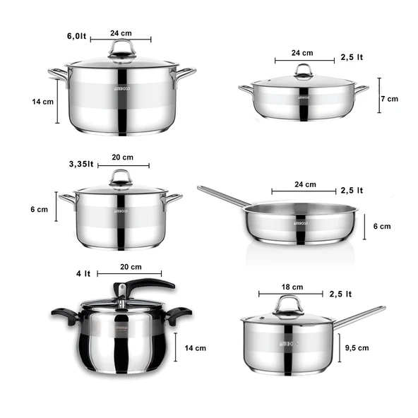 Merkür 11 Parça Tüm Ocaklara Uyumlu Paslanmaz Çelik Tencere Tava Sütlük Düdüklü Tencere Seti MER-2835 - Resim 7