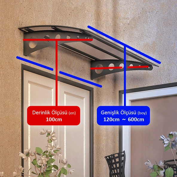 SundurmaX Pratik Metal Sundurma Oval Serisi Kapı ve Pencere Üstü Sundurma Koruma Gölgelik Kar Yağmur Kanopi (Antrasit Gövde) - 6