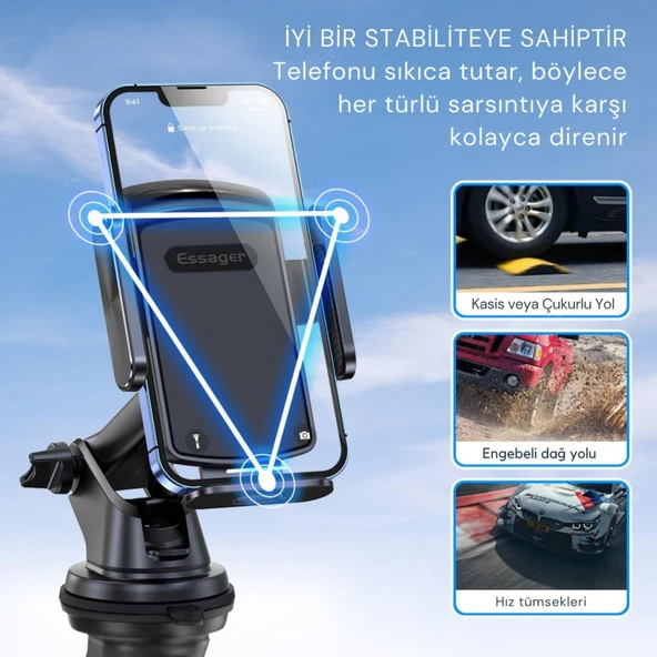 Essager Nano Vantuzlu Teleskopik Torpido Üstü Telefon Tutucu, V Tipi Düşmez Sarsılmaz Telefon Tutucu - 2