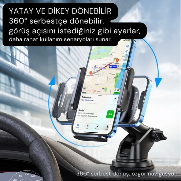 Essager Nano Vantuzlu Teleskopik Torpido Üstü Telefon Tutucu, V Tipi Düşmez Sarsılmaz Telefon Tutucu - 5