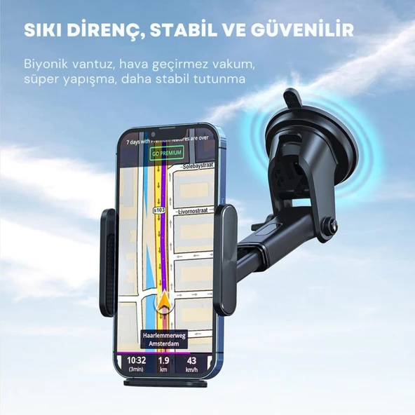 Essager Nano Vantuzlu Teleskopik Torpido Üstü Telefon Tutucu, V Tipi Düşmez Sarsılmaz Telefon Tutucu - 3