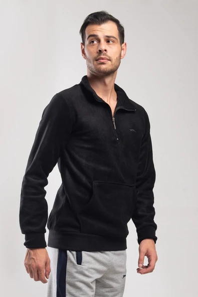 Slazenger SOLID I Erkek Sweatshirt Siyah - Resim 3