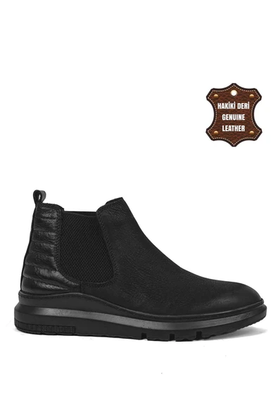 Bulldozer Buldozer 240002 Erkek Hakiki Deri Chelsea Bot Siyah