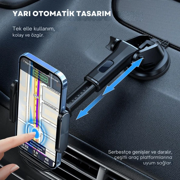 Essager Nano Vantuzlu Teleskopik Torpido Üstü Telefon Tutucu, V Tipi Düşmez Sarsılmaz Telefon Tutucu - 4