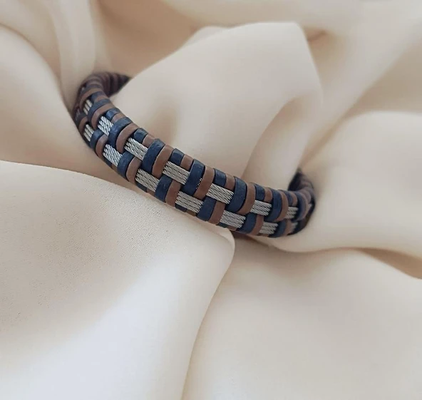 Bileklik Hakiki Deri Örgü Unisex 20.5 cm Bilezik Takı Aksesuar - 3