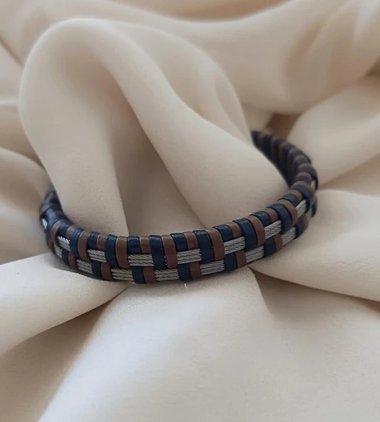 Bileklik Hakiki  Deri Örgü Unisex 20.5 cm Bilezik Takı Aksesuar