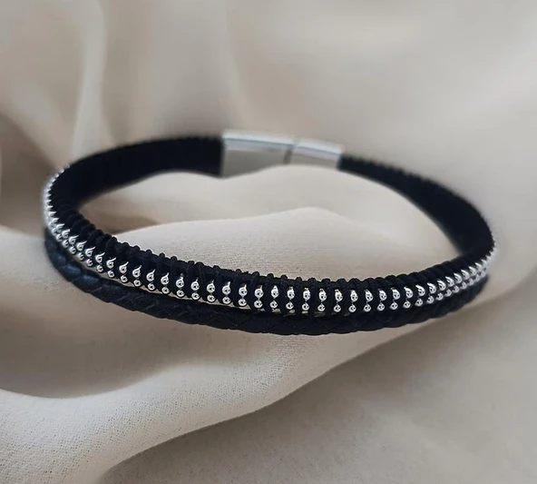 Bileklik Hakiki Deri Örgü Unisex 20.5 cm Cam Nazar Boncuklu Bilezik Takı Aksesuar - 3