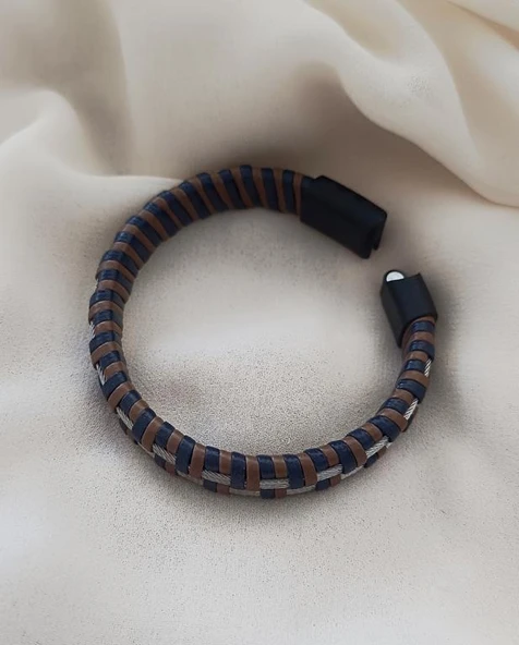 Bileklik Hakiki Deri Örgü Unisex 20.5 cm Bilezik Takı Aksesuar - 4