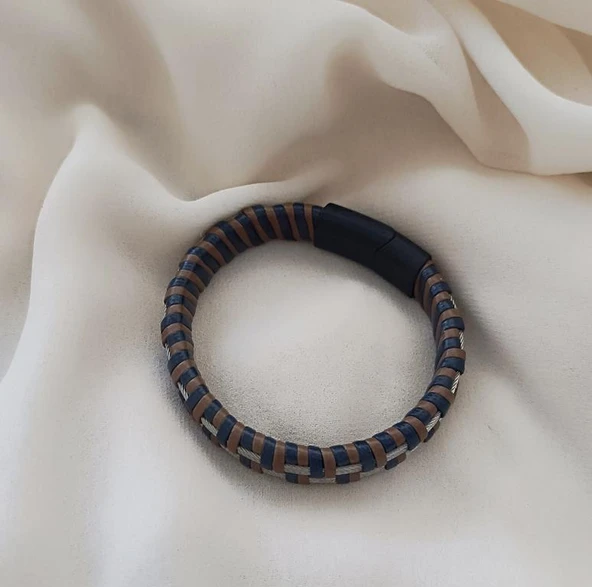 Bileklik Hakiki Deri Örgü Unisex 20.5 cm Bilezik Takı Aksesuar - 2