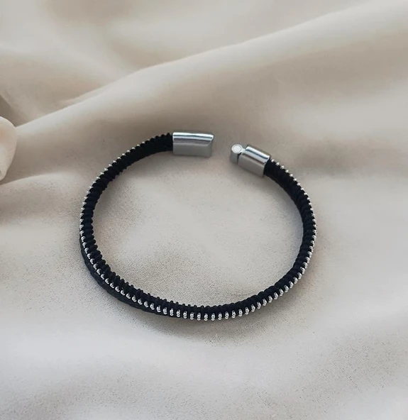 Bileklik Hakiki Deri Örgü Unisex 20.5 cm Cam Nazar Boncuklu Bilezik Takı Aksesuar - 5