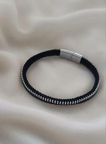 Bileklik Hakiki Deri Örgü Unisex 20.5 cm Cam Nazar Boncuklu Bilezik Takı Aksesuar - 4